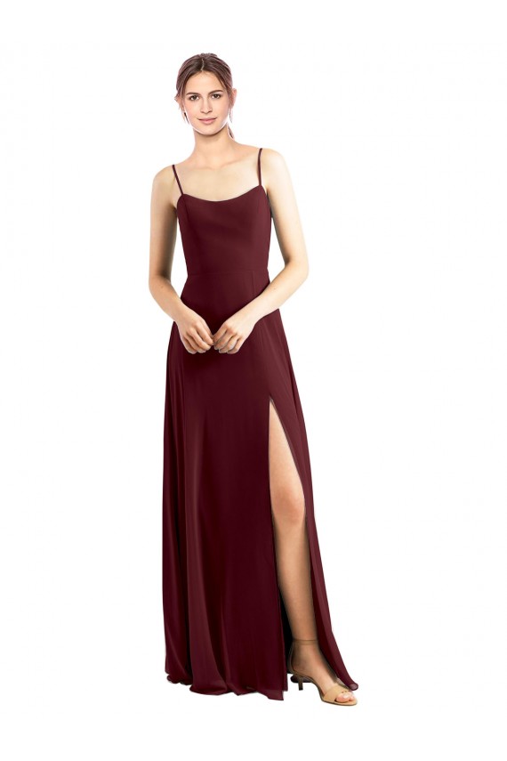 Ouro Borgonha Chiffon Linha A Colher Longo Vestidos de Madrinha Acessíveis