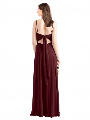 Ouro Borgonha Chiffon Linha A Colher Longo Vestidos de Madrinha