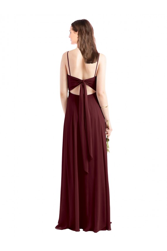 Ouro Borgonha Chiffon Linha A Colher Longo Vestidos de Madrinha Acessíveis