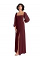 Ouro Borgonha Chiffon Linha A Decote Quadrado Longo Vestidos de Madrinha Acessíveis