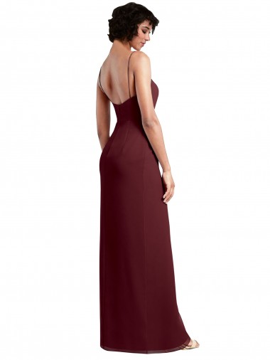 Ouro Borgonha Chiffon Linha A Lombar Decote Quadrado Longo Vestidos de Madrinha