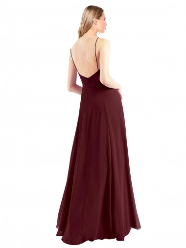 Ouro Borgonha Chiffon Linha A Lombar Decote V Longo Vestidos de Madrinha