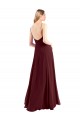 Ouro Borgonha Chiffon Linha A Lombar Decote V Longo Vestidos de Madrinha Acessíveis