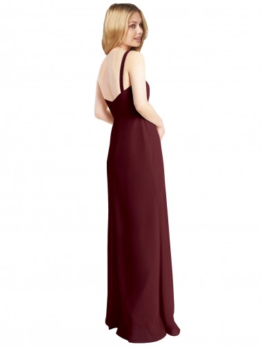 Ouro Borgonha Chiffon Linha A Sem Mangas Decote Quadrado Longo Vestidos de Madrinha