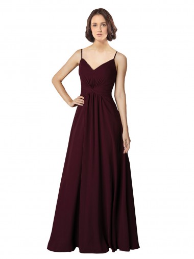 Ouro Borgonha Chiffon Linha A Sem Mangas Decote V Longo Vestidos de Madrinha