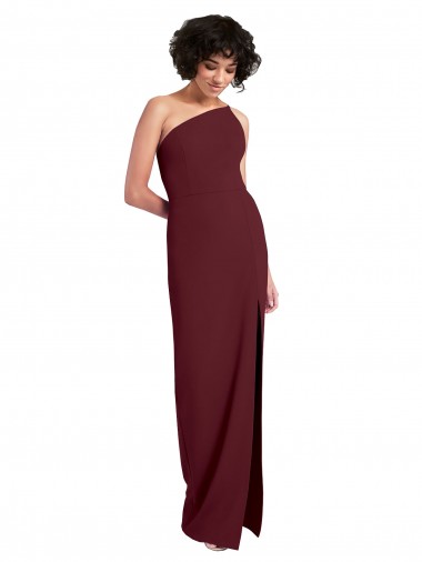Ouro Borgonha Crepe Esticado Bainha Um Ombro Longo Formais Vestidos de Madrinha / Vestidos de Noite / Vestidos de Festa