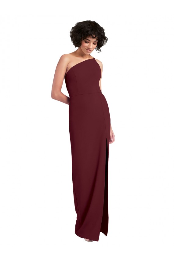 Ouro Borgonha Crepe Esticado Bainha Um Ombro Longo Formais Vestidos de Madrinha / Vestidos de Noite / Vestidos de Festa