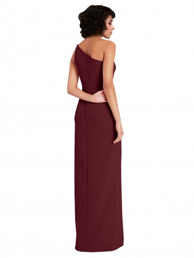 Ouro Borgonha Crepe Esticado Bainha Um Ombro Longo Formais Vestidos de Madrinha / Vestidos de Noite / Vestidos de Festa
