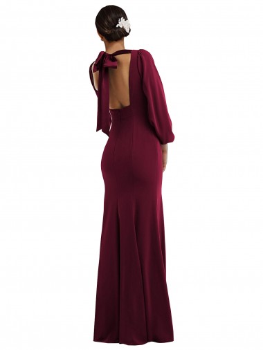 Ouro Borgonha Crepe Esticado Trombeta Mangas Compridas, Mangas Bispo Barco Longo Formais Vestidos de Madrinha / Vestidos de Noite / Vestidos de Festa