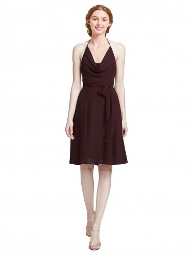 Ouro Borgonha Linha A Alças finas Chiffon Curto Vestidos de Madrinha / Vestidos de Homecoming