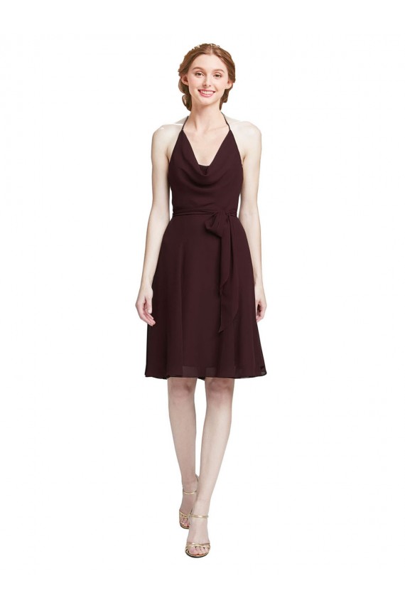 Ouro Borgonha Linha A Alças finas Chiffon Curto Vestidos de Madrinha / Vestidos de Homecoming Acessíveis