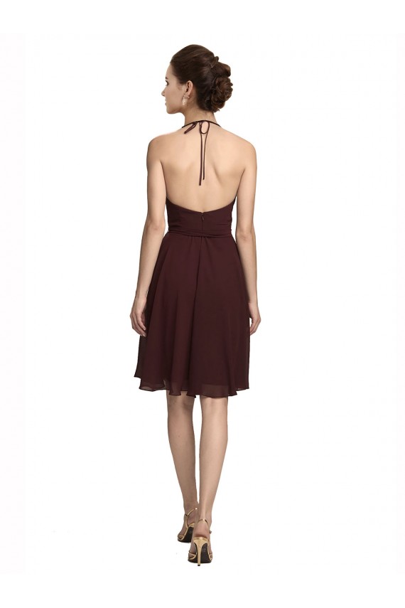 Ouro Borgonha Linha A Alças finas Chiffon Curto Vestidos de Madrinha / Vestidos de Homecoming Acessíveis