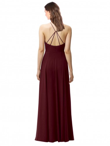 Ouro Borgonha Linha A Cabeçada Chiffon Longo Vestidos de Madrinha