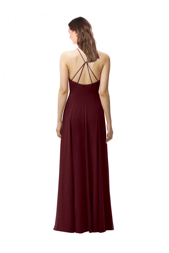 Ouro Borgonha Linha A Cabeçada Chiffon Longo Vestidos de Madrinha Acessíveis