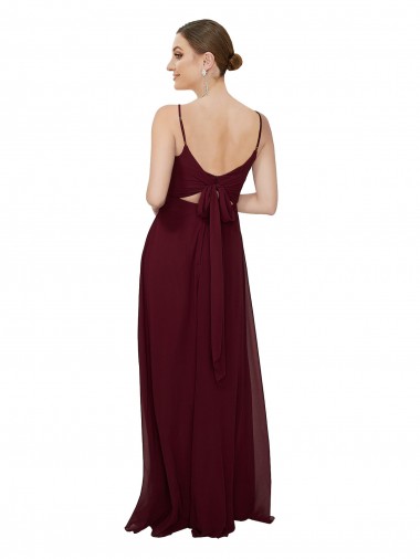 Ouro Borgonha Linha A Colher Chiffon Longo Vestidos de Madrinha