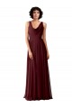 Ouro Borgonha Linha A Decote Capuz Chiffon Longo Vestidos de Madrinha Acessíveis