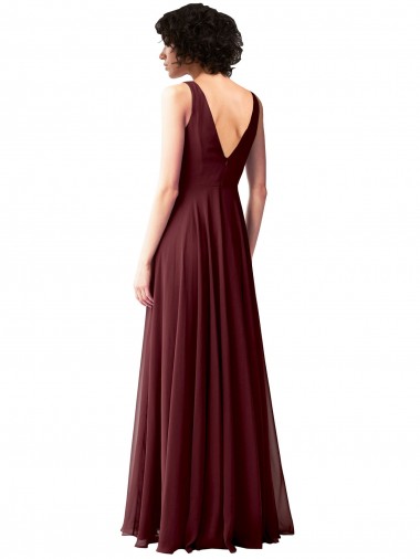 Ouro Borgonha Linha A Decote Capuz Chiffon Longo Vestidos de Madrinha