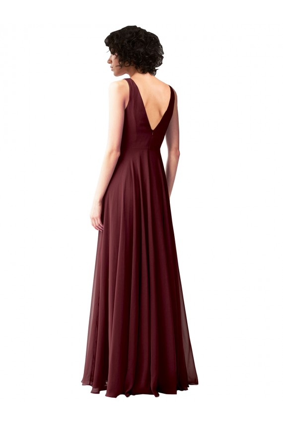 Ouro Borgonha Linha A Decote Capuz Chiffon Longo Vestidos de Madrinha Acessíveis