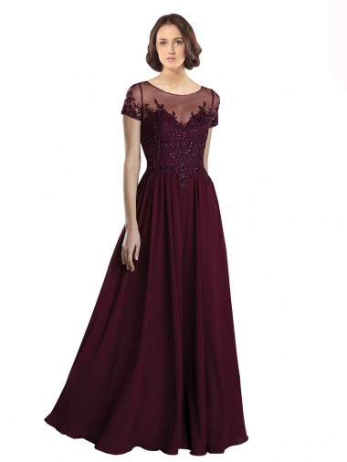 Ouro Borgonha Linha A Decote Joia Tule & Chiffon Longo Vestidos de Madrinha