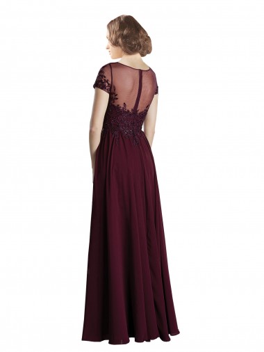 Ouro Borgonha Linha A Decote Joia Tule & Chiffon Longo Vestidos de Madrinha