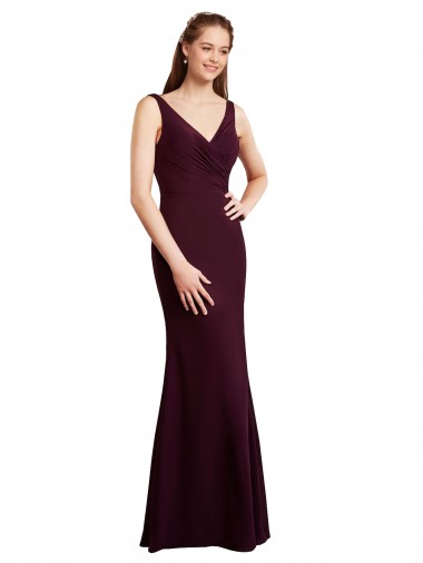 Ouro Borgonha Sereia Decote V Chiffon Longo Vestidos de Madrinha