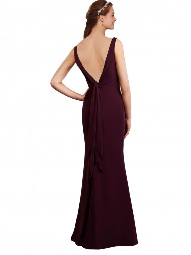 Ouro Borgonha Sereia Decote V Chiffon Longo Vestidos de Madrinha
