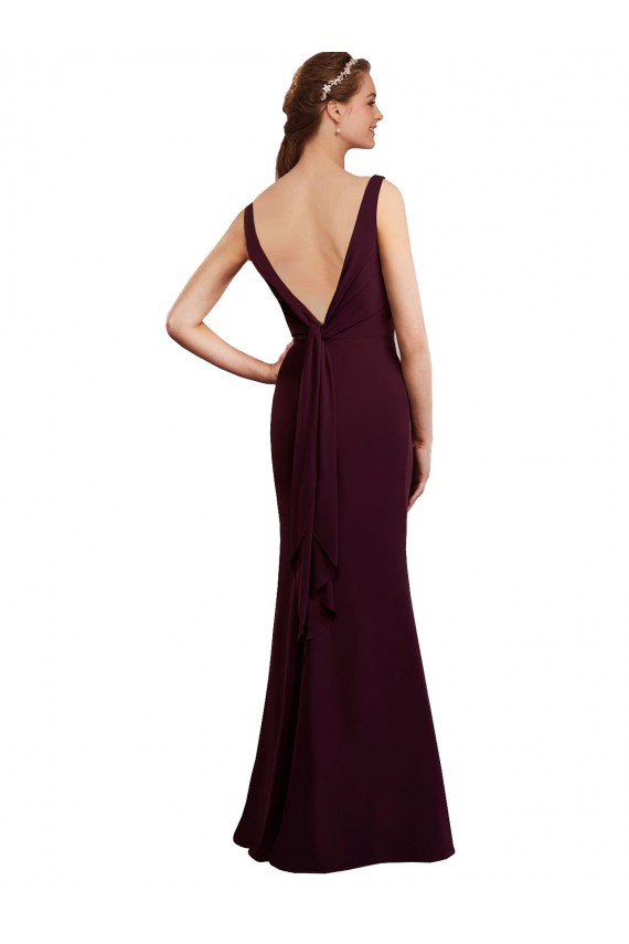 Ouro Borgonha Sereia Decote V Chiffon Longo Vestidos de Madrinha Acessíveis