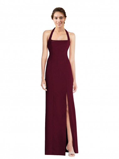 Ouro Borgonha Trombeta Cabeçada Crepe Esticado Longo Vestidos de Madrinha / Vestidos de Festa