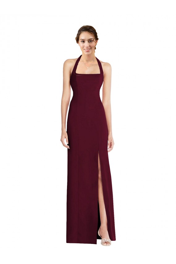 Ouro Borgonha Trombeta Cabeçada Crepe Esticado Longo Vestidos de Madrinha / Vestidos de Festa
