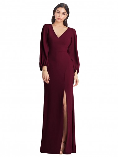 Ouro Borgonha Trombeta Decote V Crepe Esticado Longo Vestidos de Madrinha / Vestidos de Festa