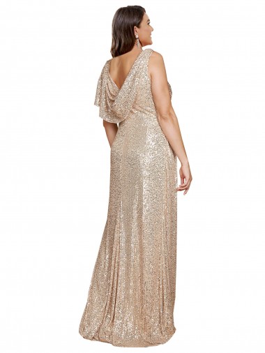 Ouro Lantejoulas Linha A Sem Mangas Decote V Longo Formais Vestidos de Madrinha / Vestidos de Noite / Vestidos de Festa