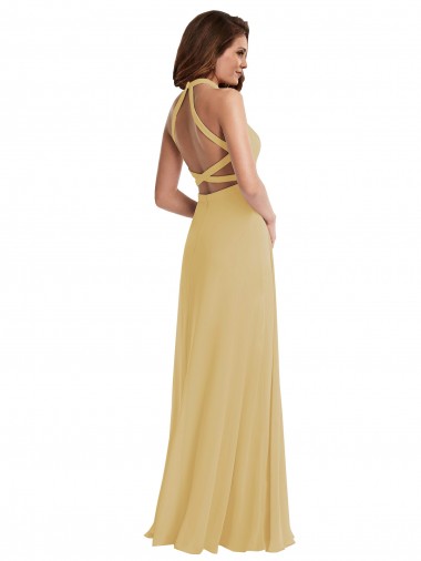 Ouro Linha A Cabeçada Chiffon Longo Vestidos de Madrinha