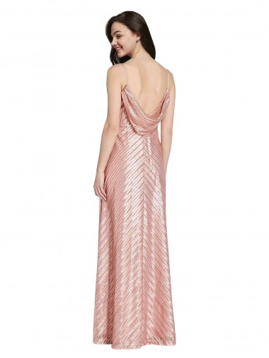 Ouro Rosa Lantejoulas Bainha Lombar Decote V Longo Formais Vestidos de Madrinha / Vestidos de Noite / Vestidos de Festa
