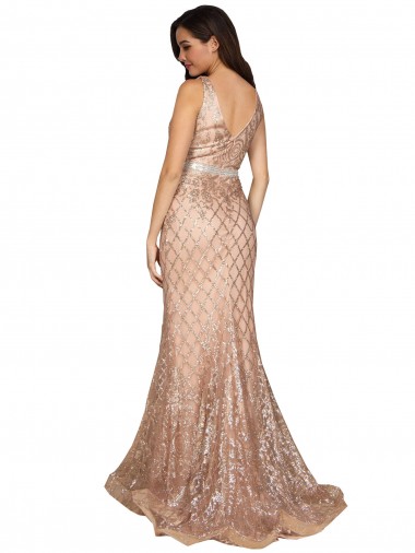 Ouro Rosa Sereia Decote V Lantejoulas & Lantejoulas Espumantes Longo Formais Vestidos de Madrinha / Vestidos de Festa