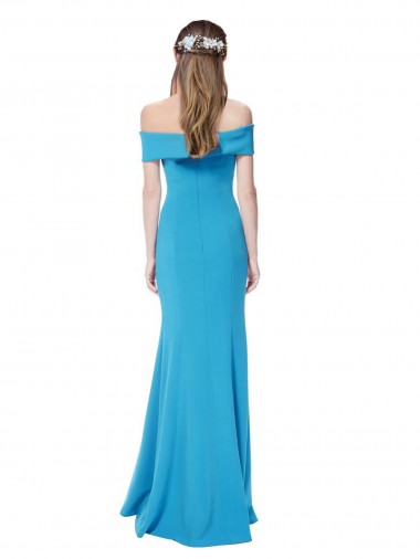 Pavão Azul Bainha Fora do Ombro Crepe Esticado Longo Formais Vestidos de Madrinha / Vestidos de Festa