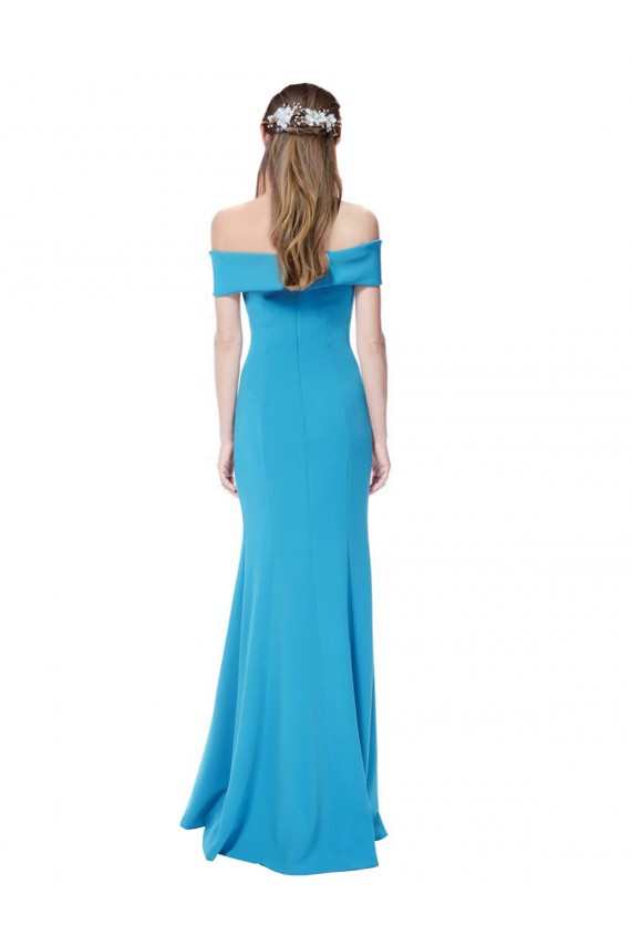 Pavão Azul Bainha Fora do Ombro Crepe Esticado Longo Formais Vestidos de Madrinha / Vestidos de Festa Acessíveis