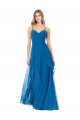Pavão Azul Linha A Alças finas Chiffon Longo Vestidos de Madrinha Acessíveis