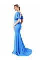 Pavão Azul Sereia Decote V Comboio Varredela Crepe Esticado Longo Vestidos de Madrinha / Vestidos de Festa Acessíveis