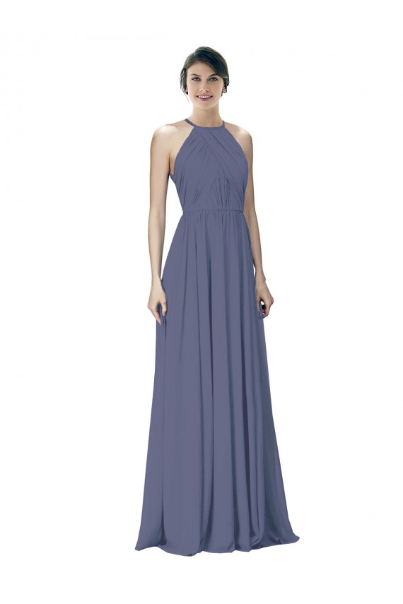 Pedra Prateada Chiffon Linha A Abrir de volta Cabeçada Longo Vestidos de Madrinha Acessíveis