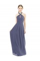 Pedra Prateada Chiffon Linha A Lombar Cabeçada Longo Vestidos de Madrinha Acessíveis