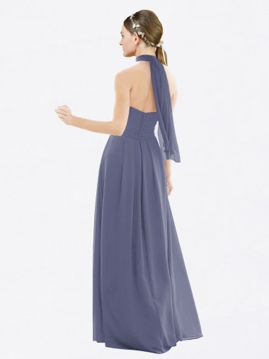 Pedra Prateada Chiffon Linha A Lombar Cabeçada Longo Vestidos de Madrinha