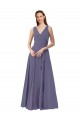 Pedra Prateada Linha A Decote V Chiffon Longo Vestidos de Madrinha Acessíveis