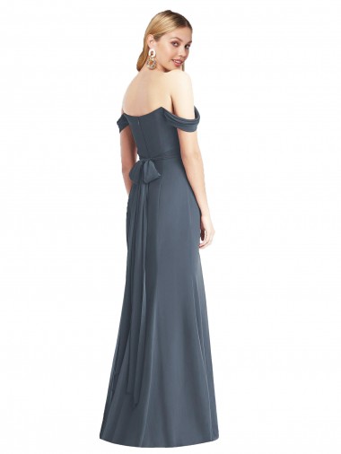 Pedra Prateada Trombeta Fora do Ombro Chiffon Longo Vestidos de Madrinha