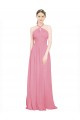Pele Rosa Chiffon Linha A Decote V Longo Vestidos de Madrinha