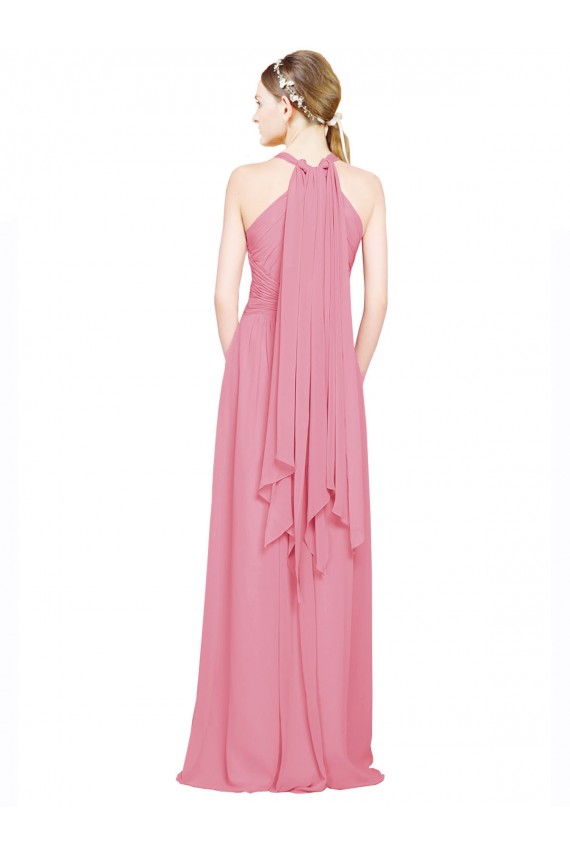 Pele Rosa Chiffon Linha A Decote V Longo Vestidos de Madrinha