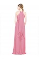 Pele Rosa Chiffon Linha A Decote V Longo Vestidos de Madrinha