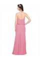 Pele Rosa Chiffon Linha A Lombar Decote Alto Longo Vestidos de Madrinha Acessíveis