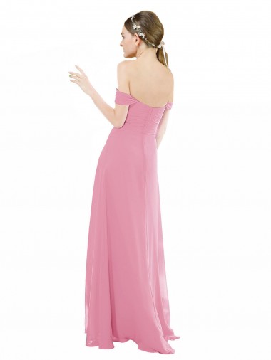 Pele Rosa Chiffon Linha A Mangas Curtas Amor Longo Vestidos de Madrinha