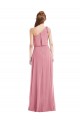 Pele Rosa Chiffon Linha A Sem Mangas Um Ombro Longo Vestidos de Madrinha Acessíveis