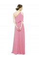 Pele Rosa Chiffon Linha A Um Ombro Longo Vestidos de Madrinha Acessíveis